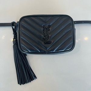 Saint Laurent Lou Belt Bag in quilted leather with black hardware.